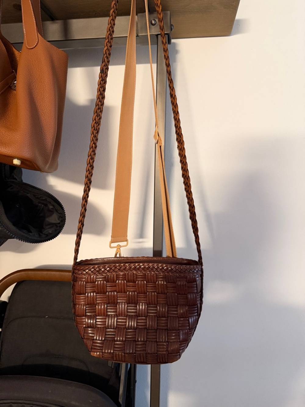 Franco Sarto Brown Weaved Leather Crossbody Bag
